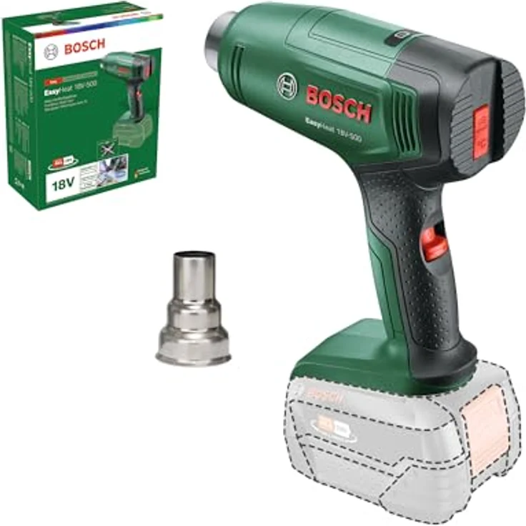 Bosch EasyHeat 18V-500, Akku-Heißluftgebläse mit Reduzierdüse, kabellos, Boost-Modus, gleichmäßige Wärmeverteilung – Bild 1