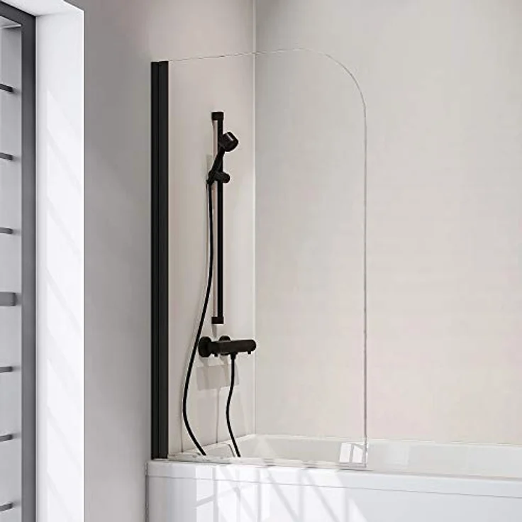 Schulte Duschwand Black Style, 80 x 140 cm, 5 mm Sicherheits-Glas klar, schwarz-matt, Duschabtrennung für Badewanne – Bild 1