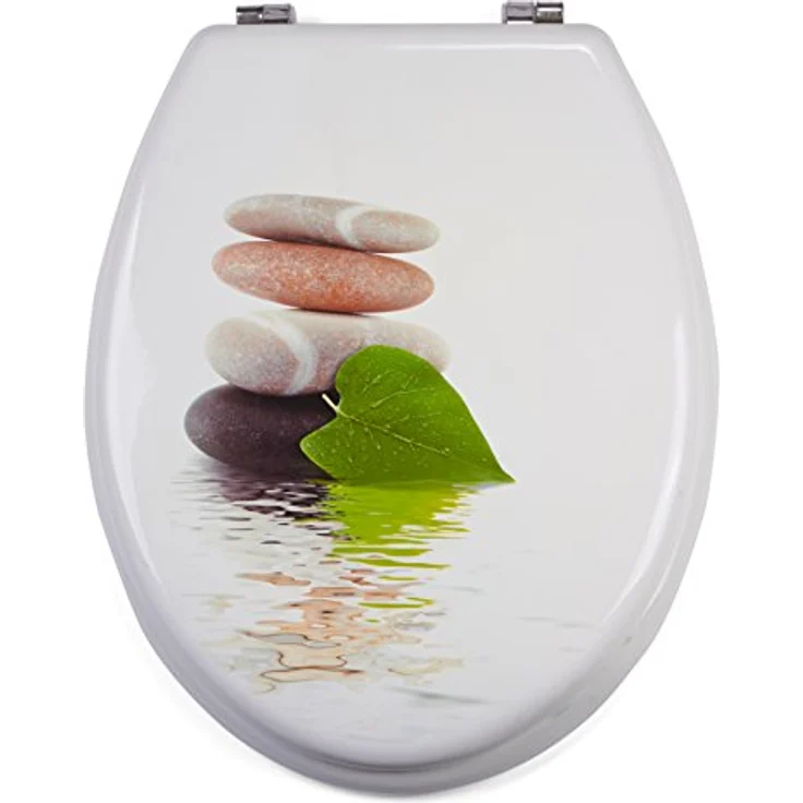 MSV WC-Sitz Lingga, MDF mit Edelstahl-Scharnieren, 42,5 cm x 36,5 cm x 5 cm, mehrfarbig, hygienische Oberfläche, feuchtigkeitsbeständig – Bild 1