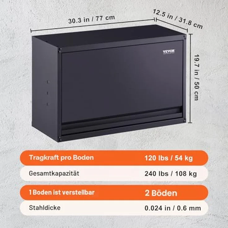 VEVOR Werkstatt Wandschrank, Hängeschrank 77 x 31,8 x 50 cm, 108 kg Tragfähigkeit, verstellbare Regale, SPCC-Stahlplatte – Bild 2