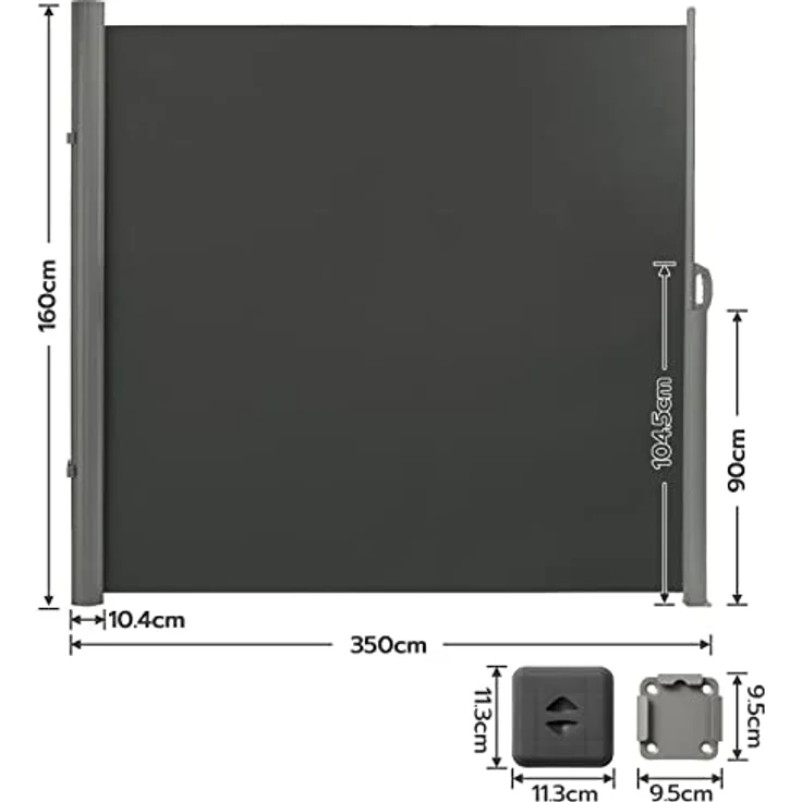 LARMNEE Alu-Seitenmarkise EGY1635BP02, ausziehbar, 160 x 350 cm, Sichtschutz, Sonnenschutz, blickdicht, dunkelgrau – Bild 2