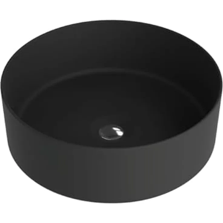 LAVITA Aufsatzwaschtisch Merida Black | Rundes Aufsatzwaschbecken aus hochwertigem Porzellan | Ohne Überlauf und Hahnloch | Pflegeleichte Oberflächenbeschichtung | 37x37x12 cm | Schwarz Matt