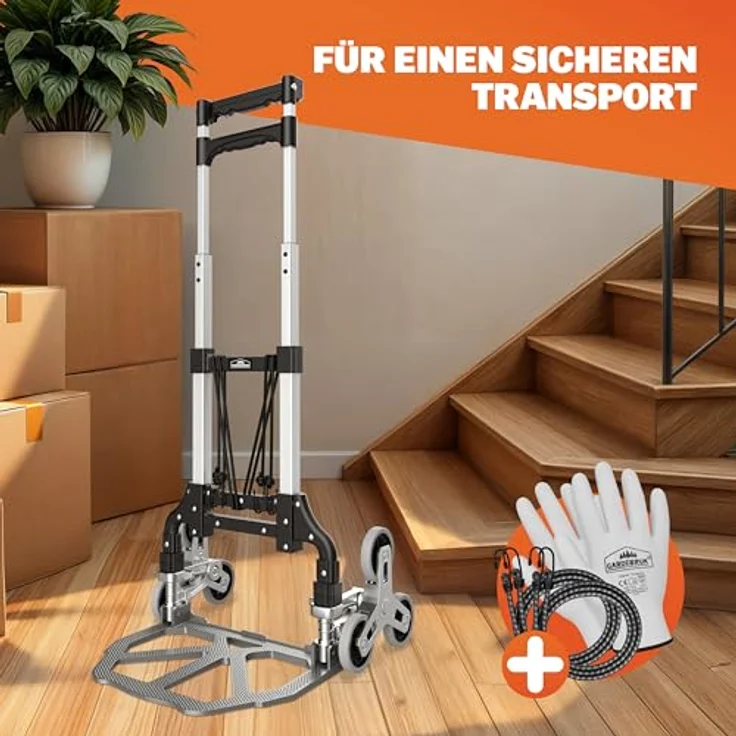 Gardebruk Aluminium Treppenkarre klappbar, 80 kg Tragkraft, inkl. Handschuhe und Expanderseile – Bild 6