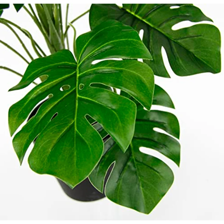 Flair Flower Künstliche Splitphilo-Pflanze mit Übertopf Monstera Deko Kunst-Pflanze Seidenblumen Seidenpflanzen Real Touch grün groß Grünpflanze Büropflanze, 044472GN, 46x35x35 cm – Bild 4