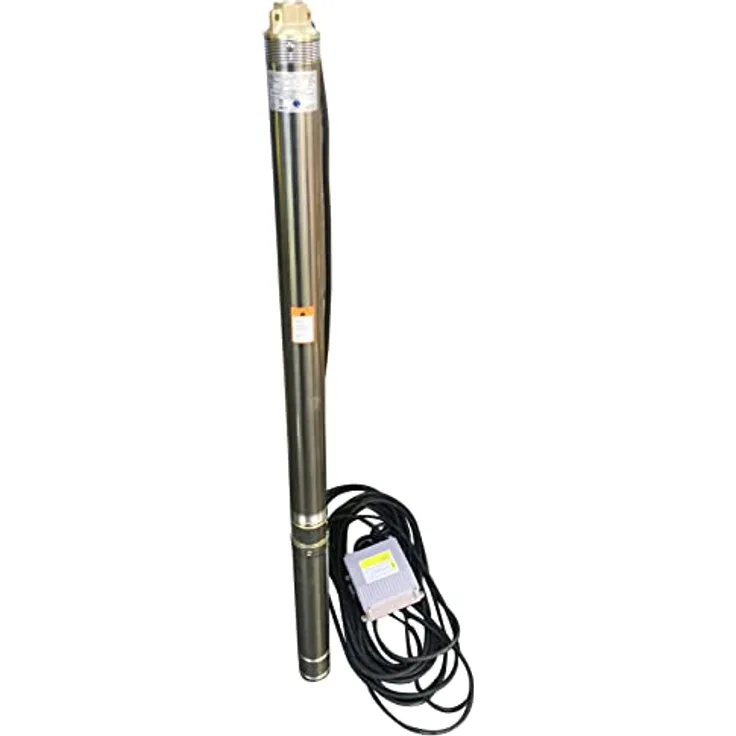 CHM GmbH® Tiefbrunnenpumpe 3 Zoll 750 Watt 6000 L/h 6,2 Bar Druck 25m Kabel u. Motorschutzschalter 5% sandverträglich, Edelstahlgehäuse