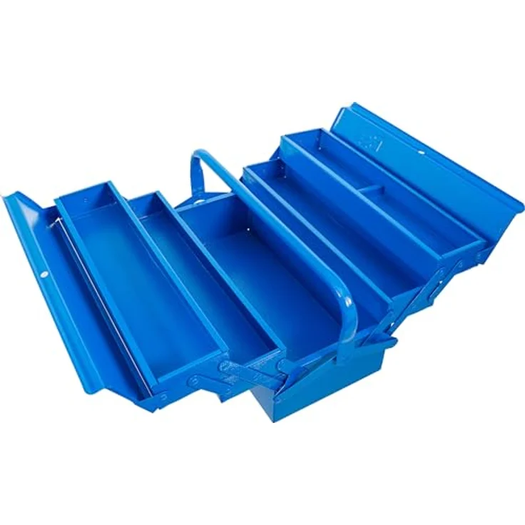 BGS TECHNIC Metall-Werkzeugkasten leer, 5 Fächer, hammerschlagblau, 420 x 200 x 200 mm – Bild 2