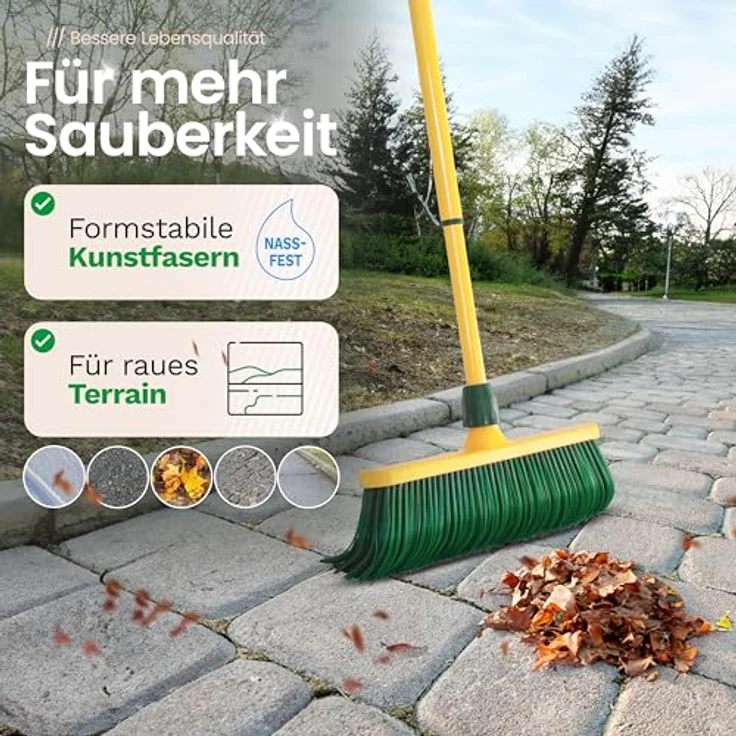 Krallenbesen Set 40 cm Kunststoff mit Teleskopstiel Kehrgarnitur gebogenen Borsten Gartenbesen Straßenbesen Kehrbesen (Besen + Kehrschaufel Set – Bild 6