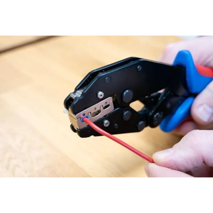 WEICON Crimpzange ERGO 10100516, präzise Crimpzange mit Ratschen-Mechanismus und 3 Crimpmodulen, ergonomischer Griff – Bild 4
