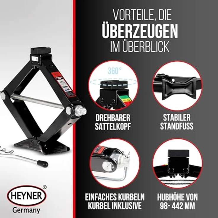 HEYNER Wagenheber Scherenwagenheber UltraLift L PRO, 2t für SUV/PKW mit Kurbel + Gummiauflage - inkl. Tasche – Bild 5