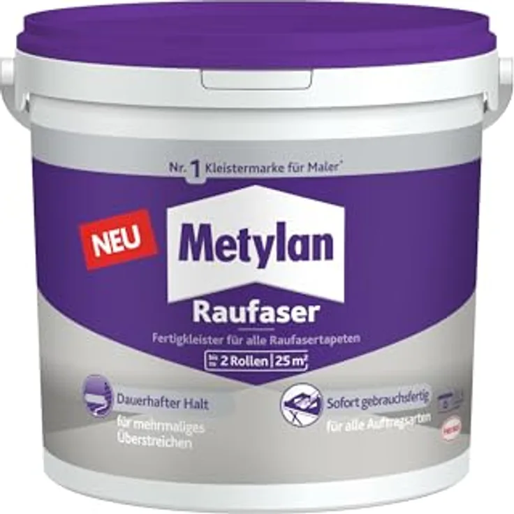 Metylan Raufaser Fertigkleister, sofort gebrauchsfertiger Tapetenkleister mit hoher Klebkraft, 1x5kg für ca. 25m²