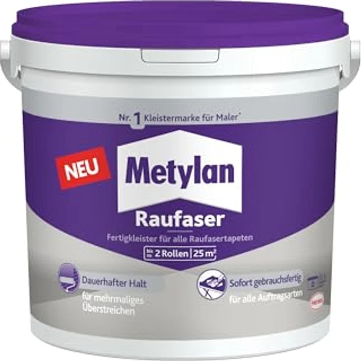 Metylan Raufaser Fertigkleister, sofort gebrauchsfertiger Tapetenkleister mit hoher Klebkraft, 1x5kg für ca. 25m² – Bild 1