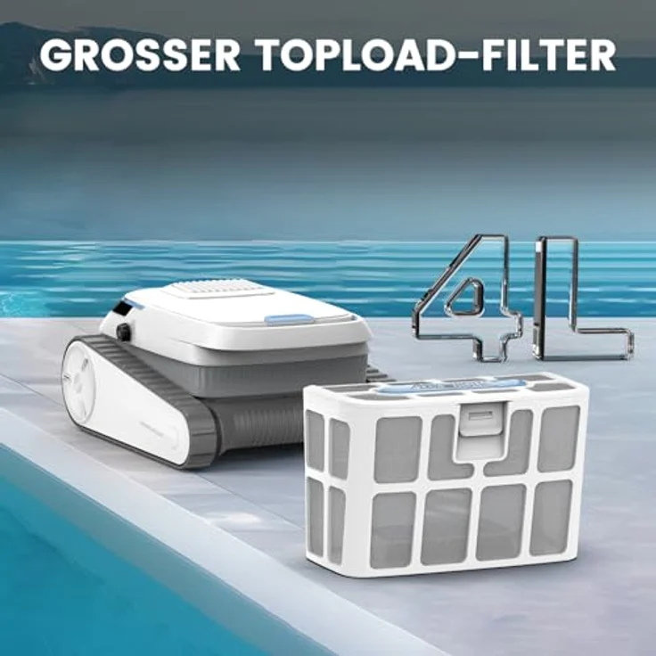 FM SOLAR Pool-Royal Akku-Poolreinigungs-Roboter PC10, kabelloser Poolsauger mit 5000mAh Akku, für Pools bis 100 m², intelligente Navigation und 4L Auffangbehälter – Bild 9