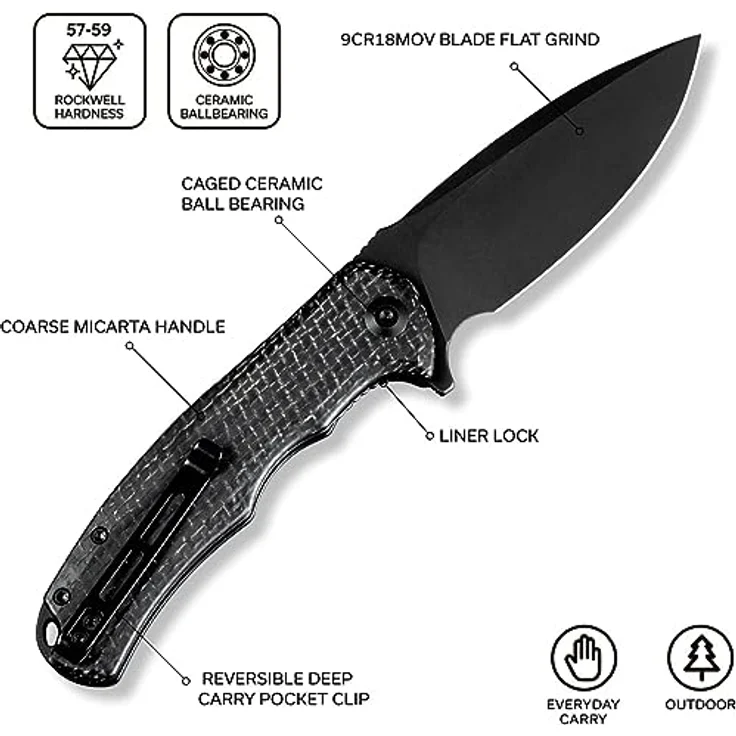 Civivi Praxis Taschenmesser Stealth Schwarz Micarta aus 9Cr18MoV Stahl – Bild 3