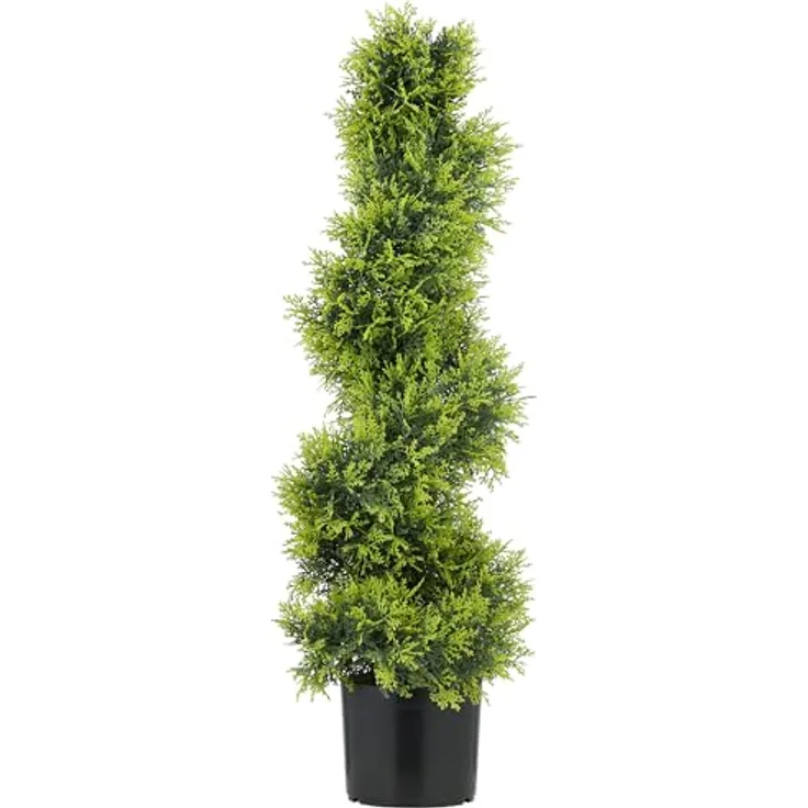 HOMCOM Künstliche Zypresse 90cm, UV-beständige Kunstpflanze in Spiralform mit 693 PE-Blättern, pflegeleicht im schweren Topf für Innen- und Außenbereich