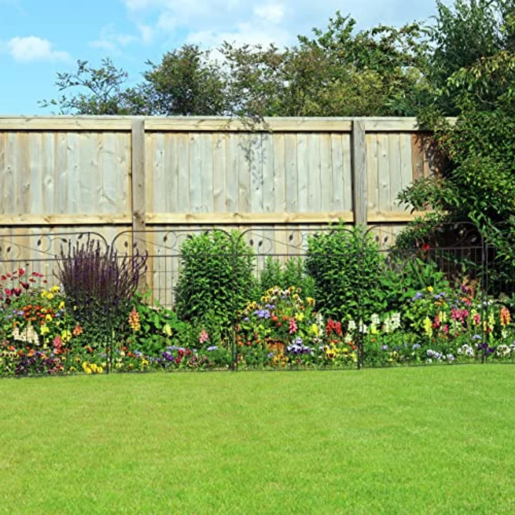 Relaxdays Gartenzaun Metall, HB: 140 x 94 cm, Beeteinfassung zum Stecken, 4 Zaunelemente, Blätter-Verzierungen, schwarz – Bild 5