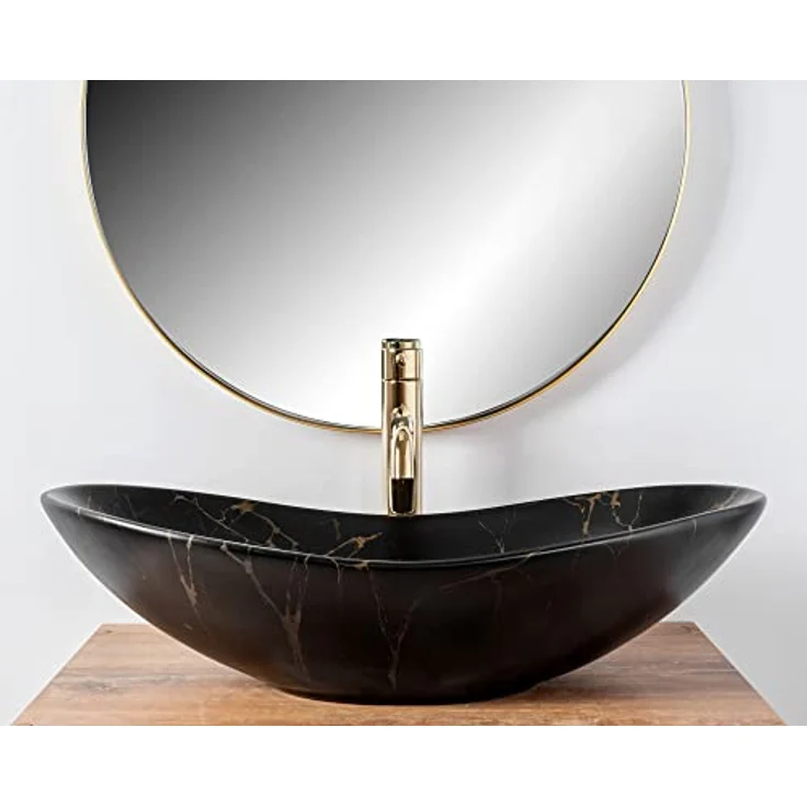 Rea Aufsatzwaschbecken Royal 60 Black Marble Mat Waschtisch Handwaschbecken Spülbecken Waschschale Waschbecken für Badezimmer aus hochwertiger Keramik 605 mm x 360 mm x 160 mm (schwarz matt) – Bild 4