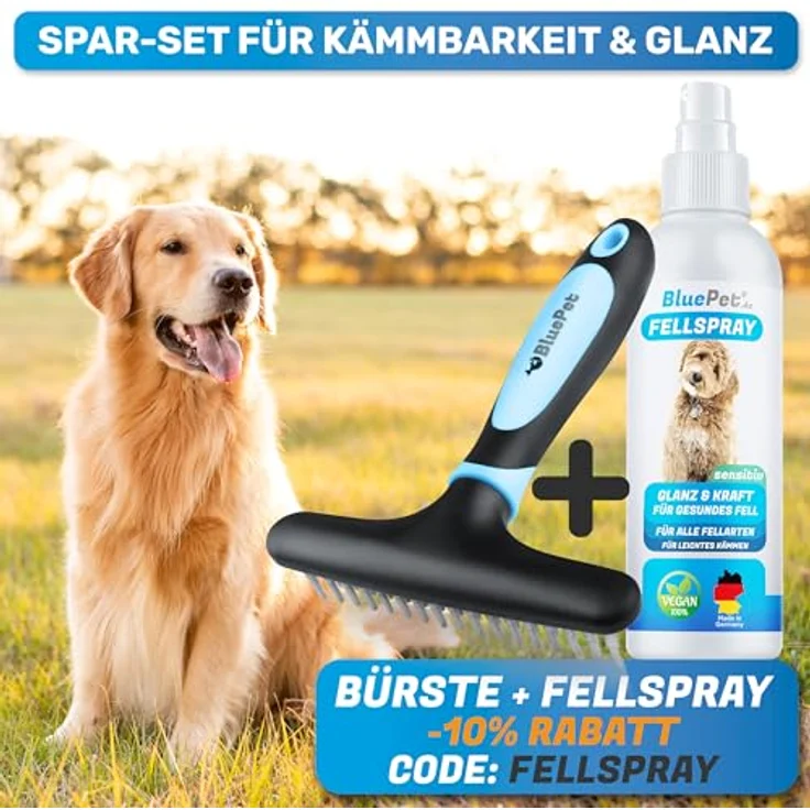 BluePet GlanzTanz Fellentwirrer Entfilzer für Langhaar Hunde und Katzen - Hochwertiger Hundestriegel mit zwei Reihen Pins - Löst Knoten & Verfilzungen - Glättet & Entwirrt das Deckhaar (Blau) – Bild 5
