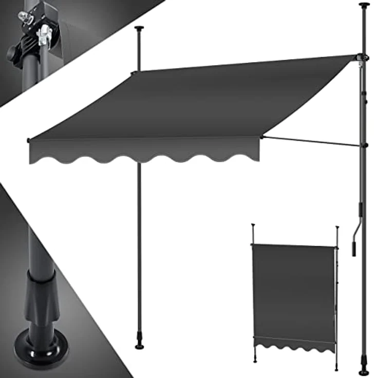 KESSER® Klemmmarkise mit Handkurbel Balkon, Balkonmarkise ohne Bohren, UV-beständig höhenverstellbar wasserabweisend, Sonnenschutz, Terrassenüberdachung, einfache Montage, Legierter Stahl, 200cm – Bild 1