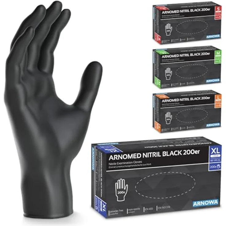 ARNOMED NITRIL BLACK Einweghandschuhe XL, 1000 Stück, puderfrei, reißfest, latexfrei, lebensmittelecht, optimaler Grip – Bild 1
