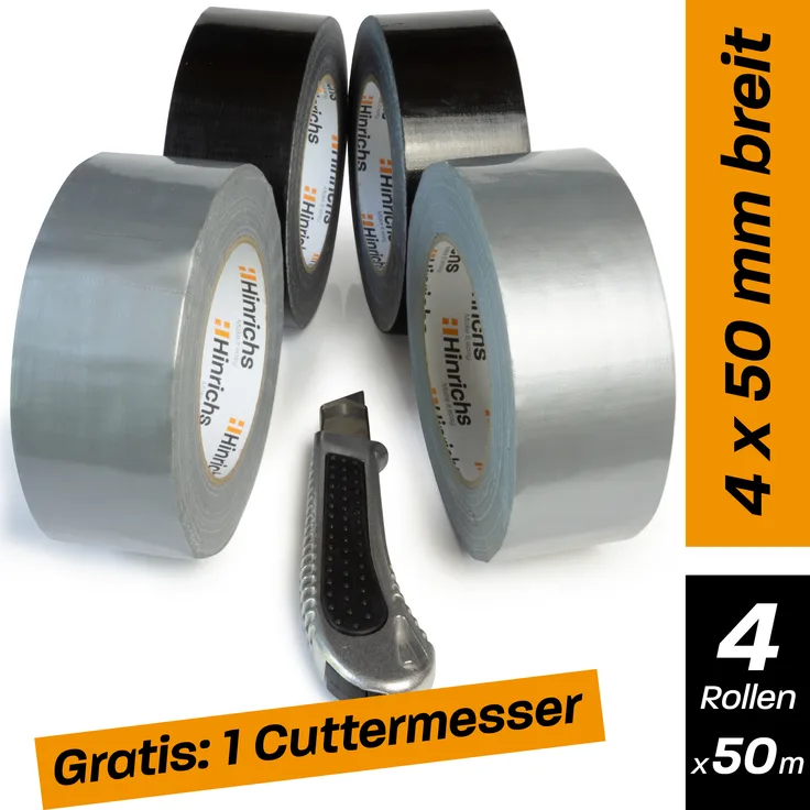 Hinrichs 4 Rollen Panzerband schwarz und silber 50m