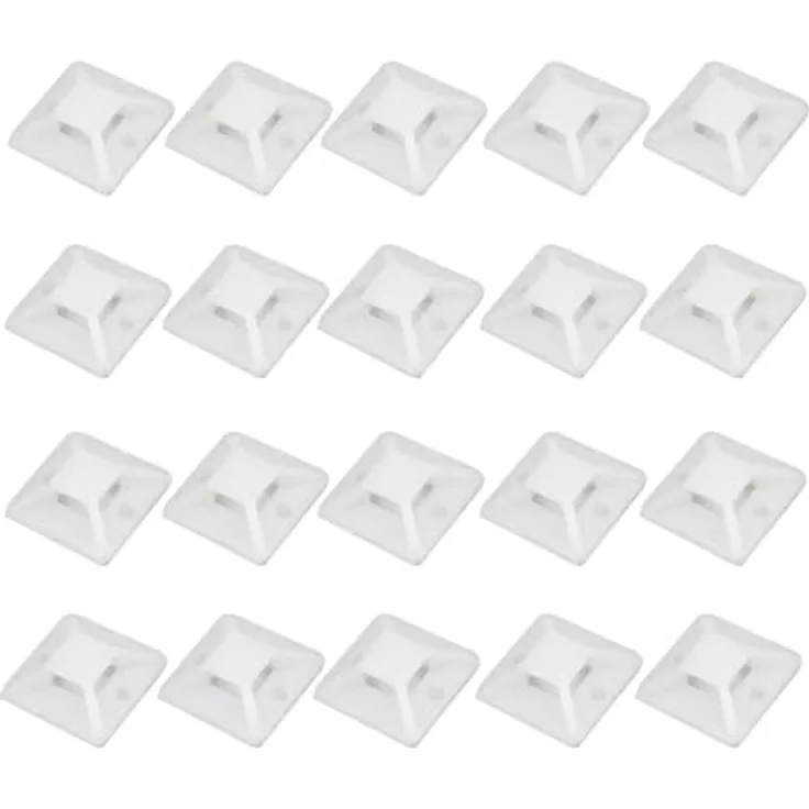 30er Set Klebesockel für Kabelbinder Weiß 18 x 18 mm - 30 Stück Befestigungssockel Selbstklebend und mit zwei Schraubstellen | Kabelschelle Klebepads | Kabelbinderhalter | Montagesockel Set