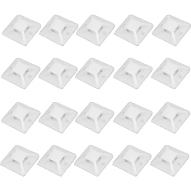 20er Set Klebesockel für Kabelbinder Weiß 18 x 18 mm - 20 Stück Befestigungssockel Selbstklebend und mit Schraubstellen | Kabelschelle Klebepads | Kabelbinderhalter | Montagesockel Set – Bild 5