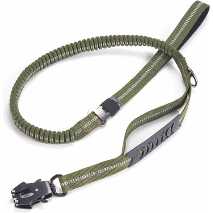 Monkimau Taktische Hundeleine für Große Hunde Stoßdämpfendes Design mit Edelstahl-Frog-Clip, Reflektierend und Langlebige Leine - 130cm bis 180cm (grün)