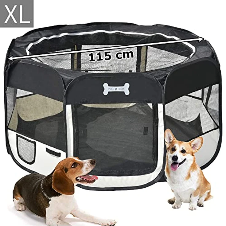 Welpenauslauf XL 115 cm Oxford faltbar Schwarz Welpenlaufstall Tierlaufstall Hunde Hasen Meerschweinchen Katzen Innen Außen 8-eckig Petigi – Bild 2