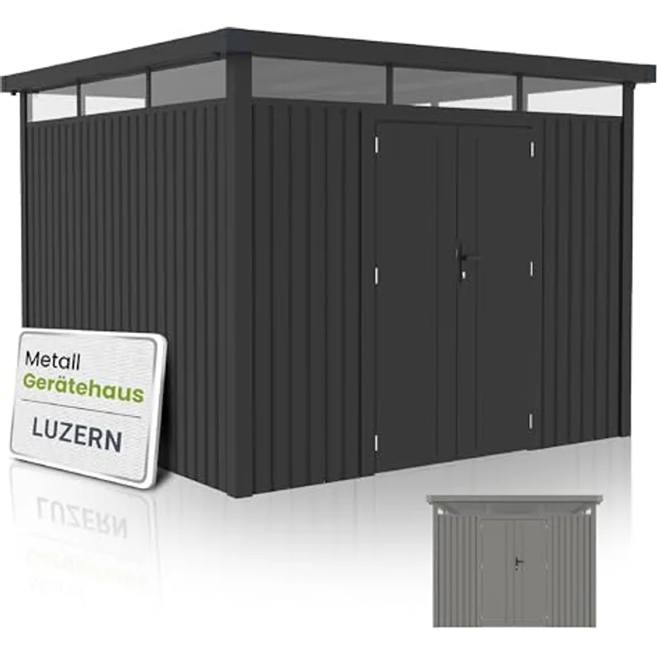 Juskys Gerätehaus Luzern 8,6 m² - Metall Geräteschuppen mit Türen & Fenstern - wetterfest & abschließbar - Anthrazit – Bild 1