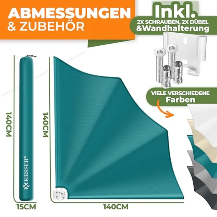 KESSER® Balkonfächer klappbar mit Wandhalterung, 140x140 cm, witterungsbeständiger Sichtschutz und Windschutz, inkl. Montagematerial – Bild 7