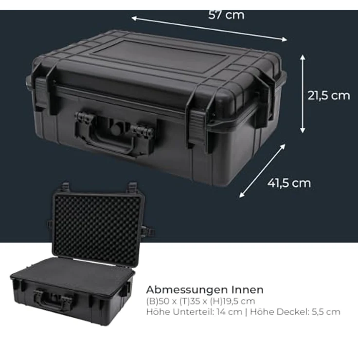 HMF Werkzeugkoffer Robuster Outdoorkoffer mit Druckausgleichsventil und Rasterschaumstoff, Outdoor-Koffer wasserdicht und staubdicht, 57 x 41,5 x 21,5 cm schwarz – Bild 5