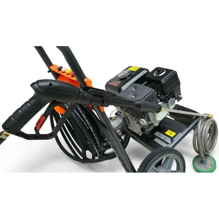 DeTec DAEWOO Hochdruckreiniger 7PS Benzin, 207 bar Druck, 600 l/h Fördermenge, Flächenreiniger Kombiset, Messing Pumpenkopf – Bild 9