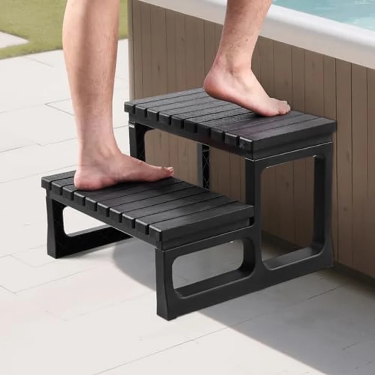 VEVOR 2-stufige Pooltreppe, PP-Leiter für oberirdische Pools, 599,44 mm breit, schwarze Außentreppe mit 145,15 kg Tragkraft und rutschfester Lauffläche – Bild 8