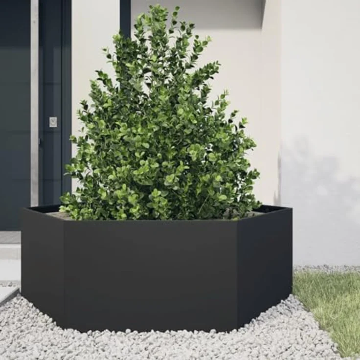 vidaXL Pflanzkübel Schwarz Sechseckig 138x120x45 Stahl, Witterungsbeständig und erhöhtes Design – Bild 2