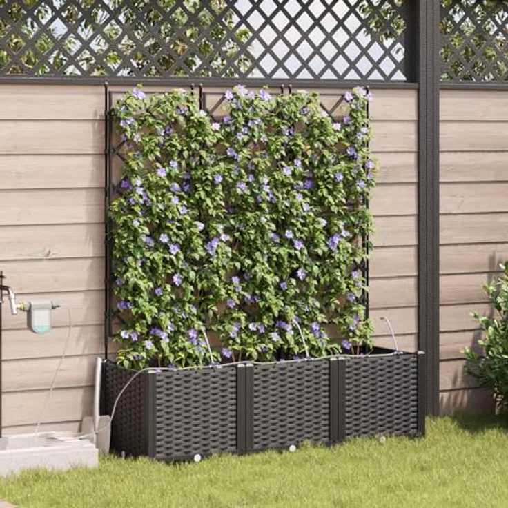 vidaXL rechteckiger Pflanzerständer Rattan-Look 120 x 40 142 cm UV-beständig Garten Deko - modern (Kunststoff) – Bild 1