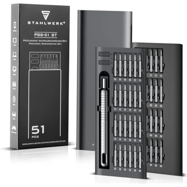 STAHLWERK Präzisions-Schraubendreher Set PSS-51, 51-teiliges Feinmechanik Set mit Chrom-Vanadium-Bit-Set und Magnetisier-Werkzeug – Bild 1