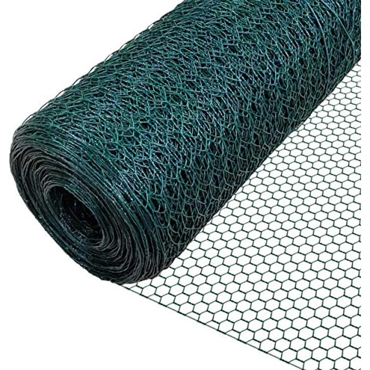 VOUNOT Drahtzaun Sechskantgeflecht, Maschendrahtzaun, PVC-Beschichtet Grün 1x25m, Maschenweite 25mm – Bild 2