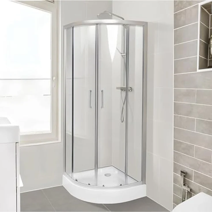 Belvit® Viertelkreis Duschkabine 90x90x200 cm mit Schiebetür, 4 mm ESG Klarglas, verchromte Profile, Antikalk Nano Beschichtung, inklusive Duschwanne, Eckmontage – Bild 4