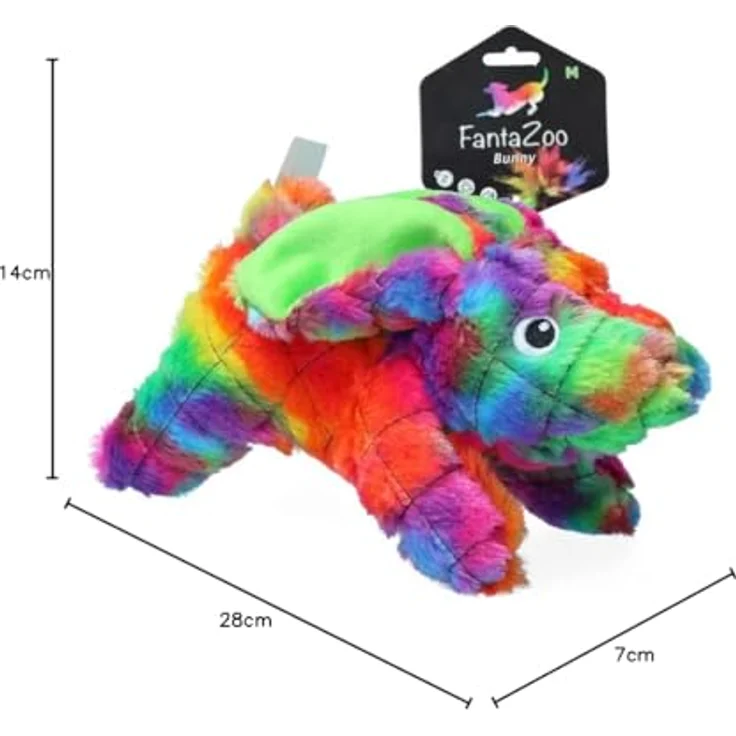 FantaZoo Haze Buntes und Recyceltes Hundekuscheltier M, 28 x 14 cm mit Quietscher, für mittelgroße Hunde, robust und dreifach genäht – Bild 3