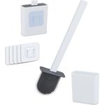 Relaxdays Toilettenbürste Kunststoff Weiß, Selbstklebend für Wandmontage mit Hygienischem Spritzschutz, 35,5 cm x 9,5 cm x 4 cm