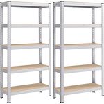 SONGMICS Schwerlastregal, 2er Set, 650 kg belastbar, 5 verstellbare Ablagen, silbern