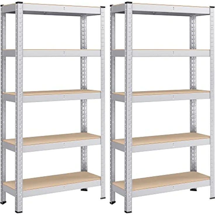 SONGMICS Schwerlastregal, 2er Set, 650 kg belastbar, 5 verstellbare Ablagen, silbern – Bild 1