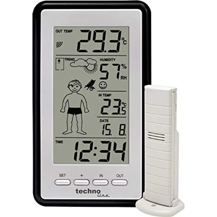 Technoline WS 9632 Wetterstation mit Vorhersage, grau, 8,4 x 2,3 x 15 cm