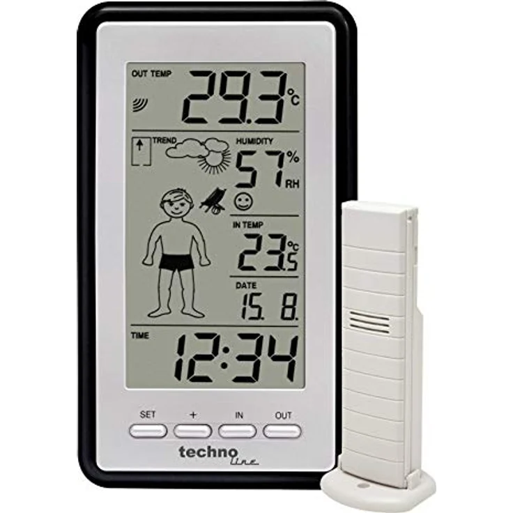 Technoline WS 9632 Wetterstation mit Vorhersage, grau, 8,4 x 2,3 x 15 cm – Bild 1