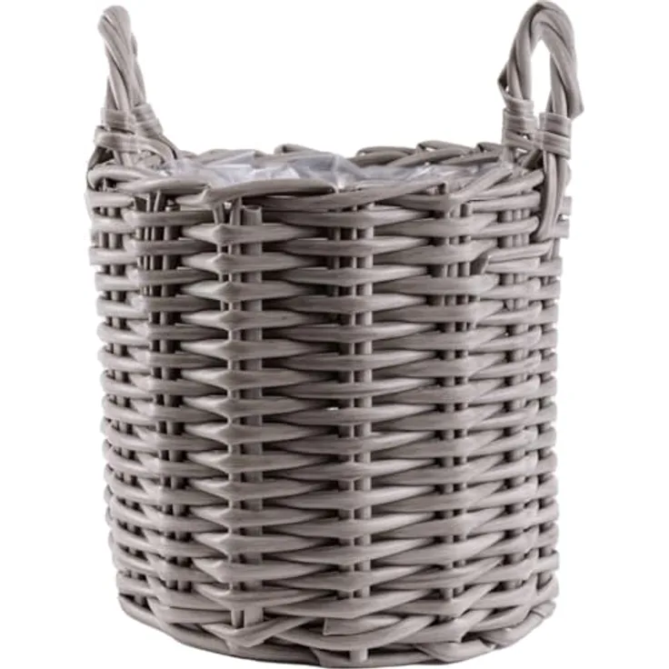 TrendLine Pflanzkorb, Blumentopf Ø 46 x 34 cm, geflochten, grau mit PE Folie und zwei Henkeln
