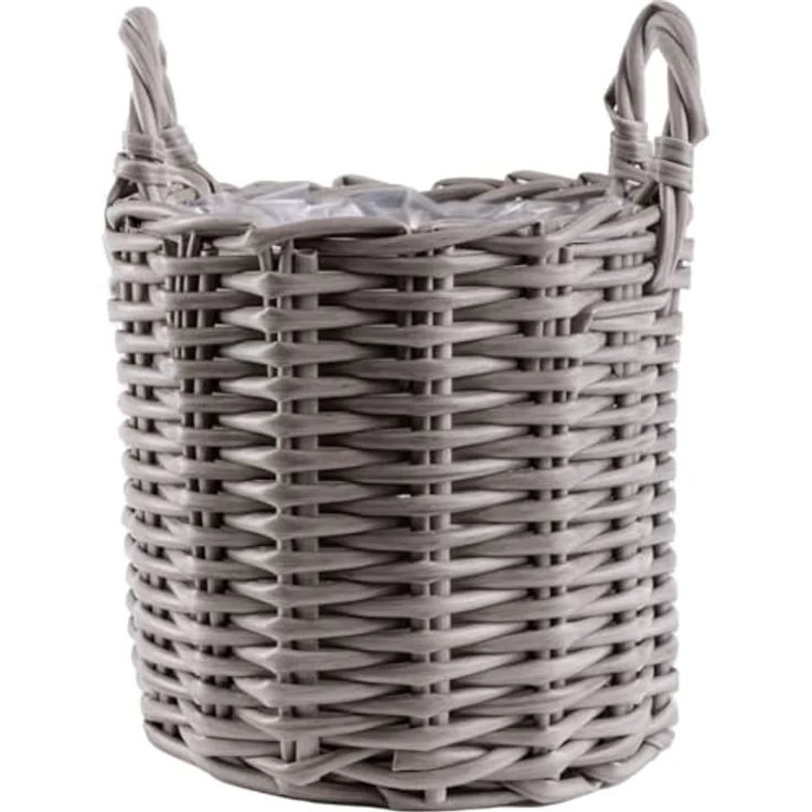 TrendLine Pflanzkorb, Blumentopf Ø 46 x 34 cm, geflochten, grau mit PE Folie und zwei Henkeln – Bild 1