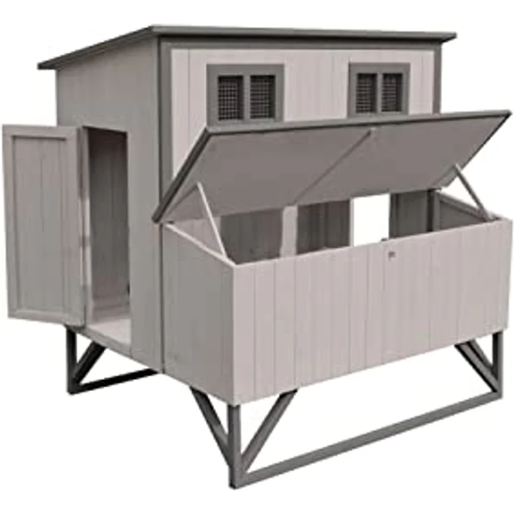 Flamingo Hühnerstall Cosmo Cottage Grau – 120 cm L x 99 cm B x 120 cm H, mit Plexiglasfenster, 4 Legenestern, Laufsteg und 2 Sitzstangen – Bild 4