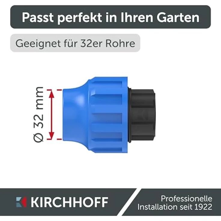 Kirchhoff Fitting Endstück Kunststoff für HDPE Rohr, 32 mm, DVGW geprüft, Trinkwasserqualität, 3 Stück Set, Schwarz, Made in EU – Bild 2
