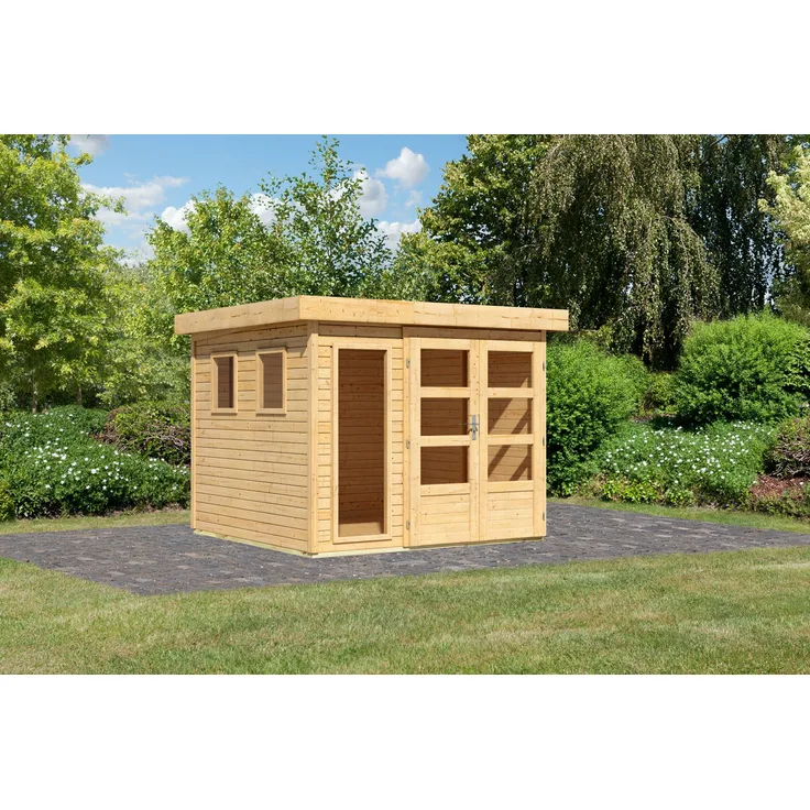 Karibu Gartenhaus Gerätehaus Lahar 3,5, naturbelassen, 242x246x211 cm, ideal für Heimwerkstatt und Gartenutensilien