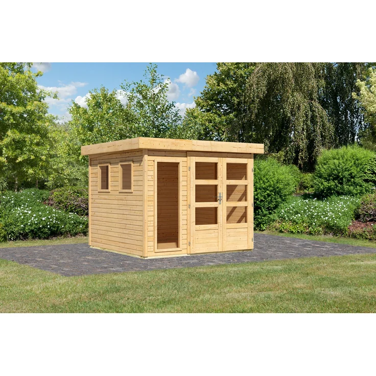 Karibu Gartenhaus Gerätehaus Lahar 3,5, naturbelassen, 242x246x211 cm, ideal für Heimwerkstatt und Gartenutensilien